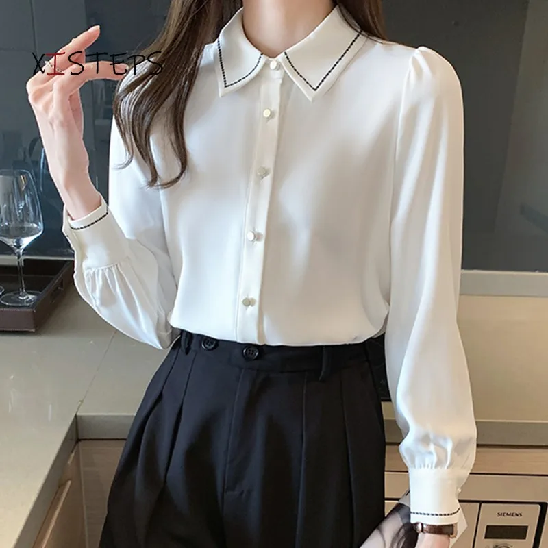 White Chiffon Blouses Shirts Women Long Sleeve Suit Office Lady Blousas Femme Elegant OL Tops 2021 Womens Tops And Blouses