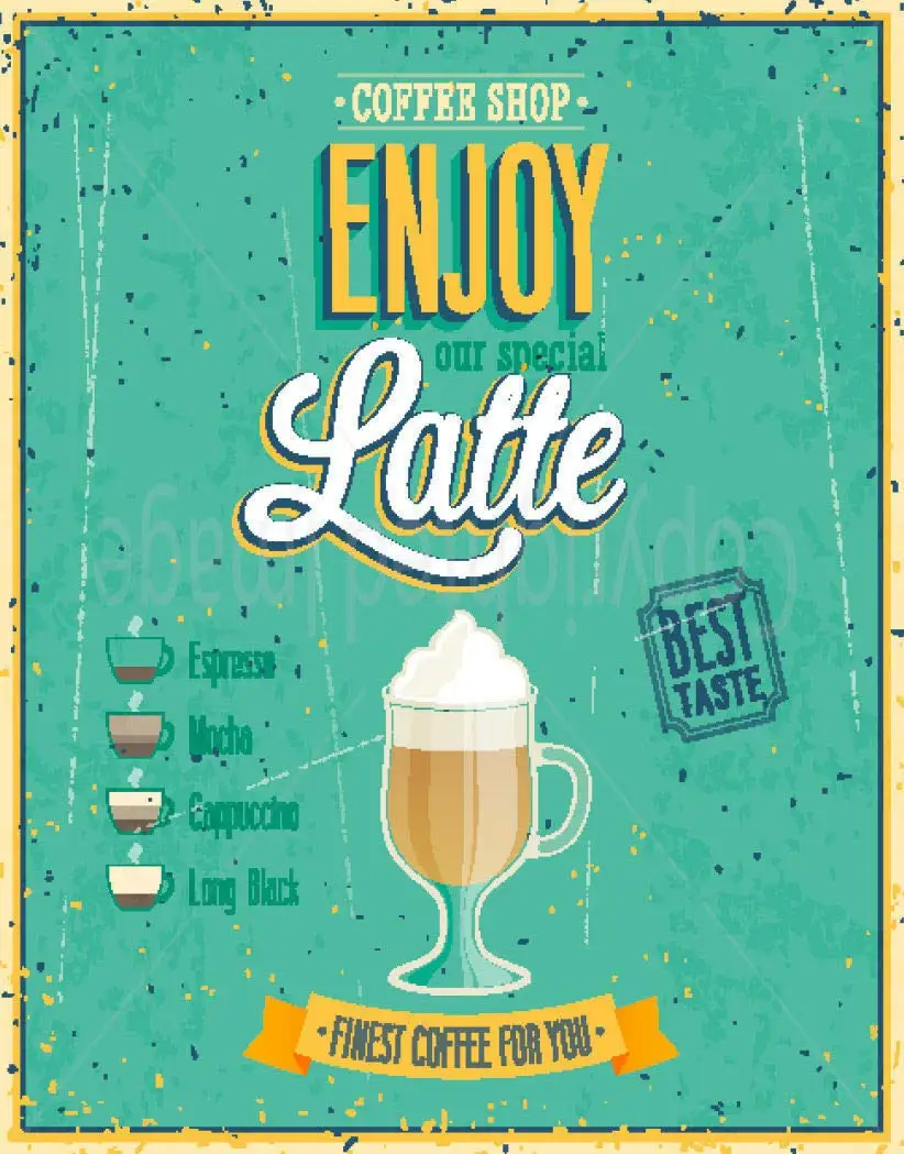 

Coffee Shop Latte Metal Tin Sign Poster Wall Plaque 8"x12"