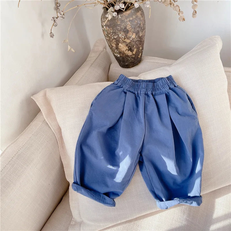 

2021 Children Spring New Toddler Kids Solid Color with Letter Back Cotton Casual Loose Pants Baby Harlan Trousers