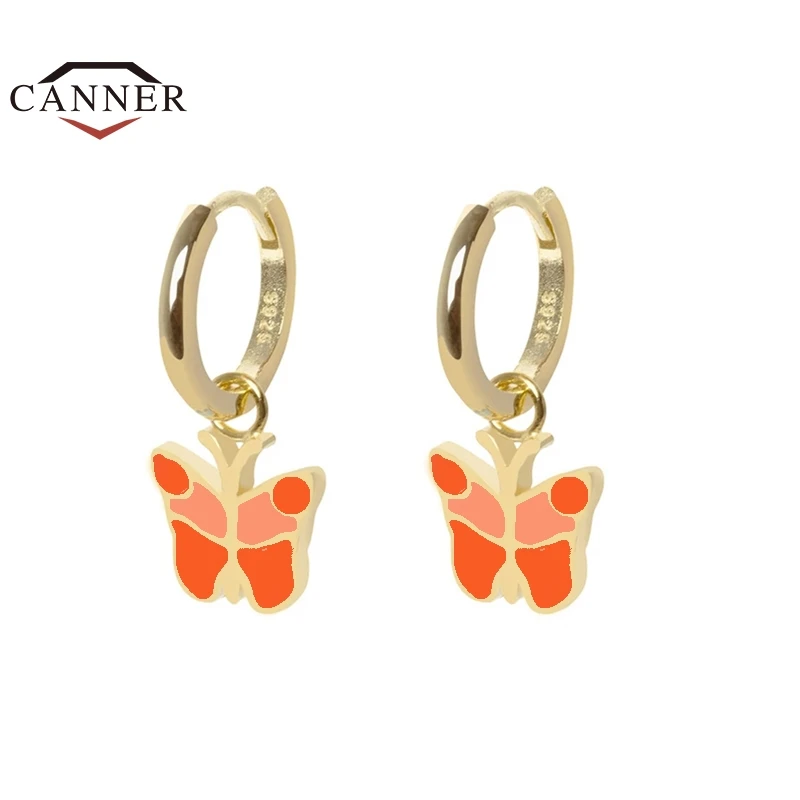 

CANNER Colorful Butterfly Hoop Earring for Women Geometric Huggie Round Gold-plated Piercing Earring Earings Jewelry Pendients