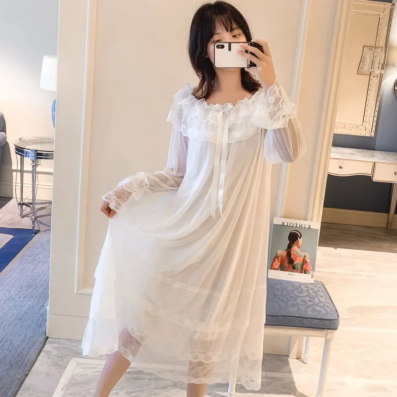 Cute sweet beauty Dress spring summer Beautiful palace princess lace nightdress fairy gown Pyjama Homewear plus size | Женская одежда