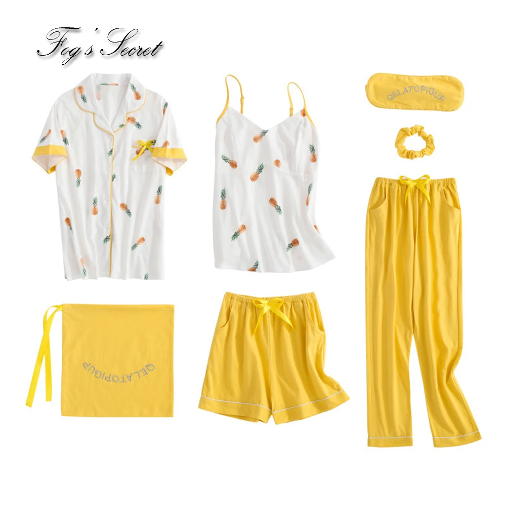 7 шт. женские пижамные комплекты свободная желтая Домашняя одежда здоровье