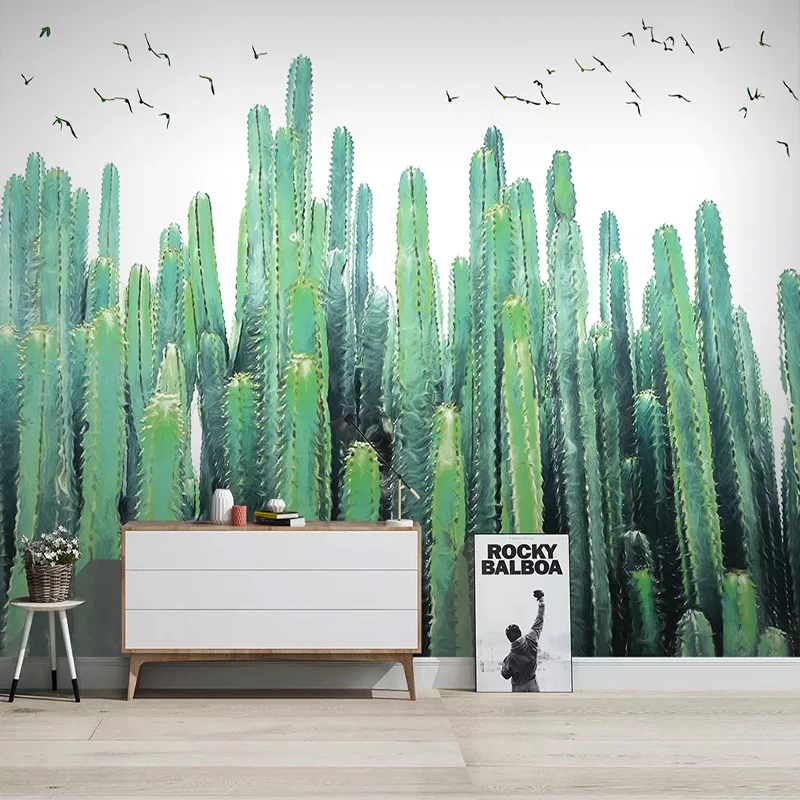 Фото стены Бумага 3D ручной росписью тропических кактусов настенные фрески для