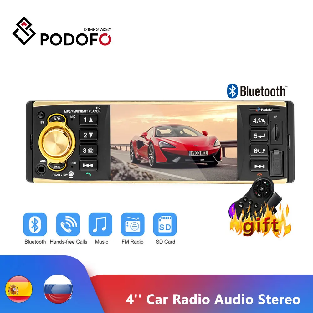 Podofo 1 Din автомагнитола 4 ''TFT экран аудио стерео MP3 аудио плеер Bluetooth Авторадио дистанционное управление USB FM In-dash 1din аудио