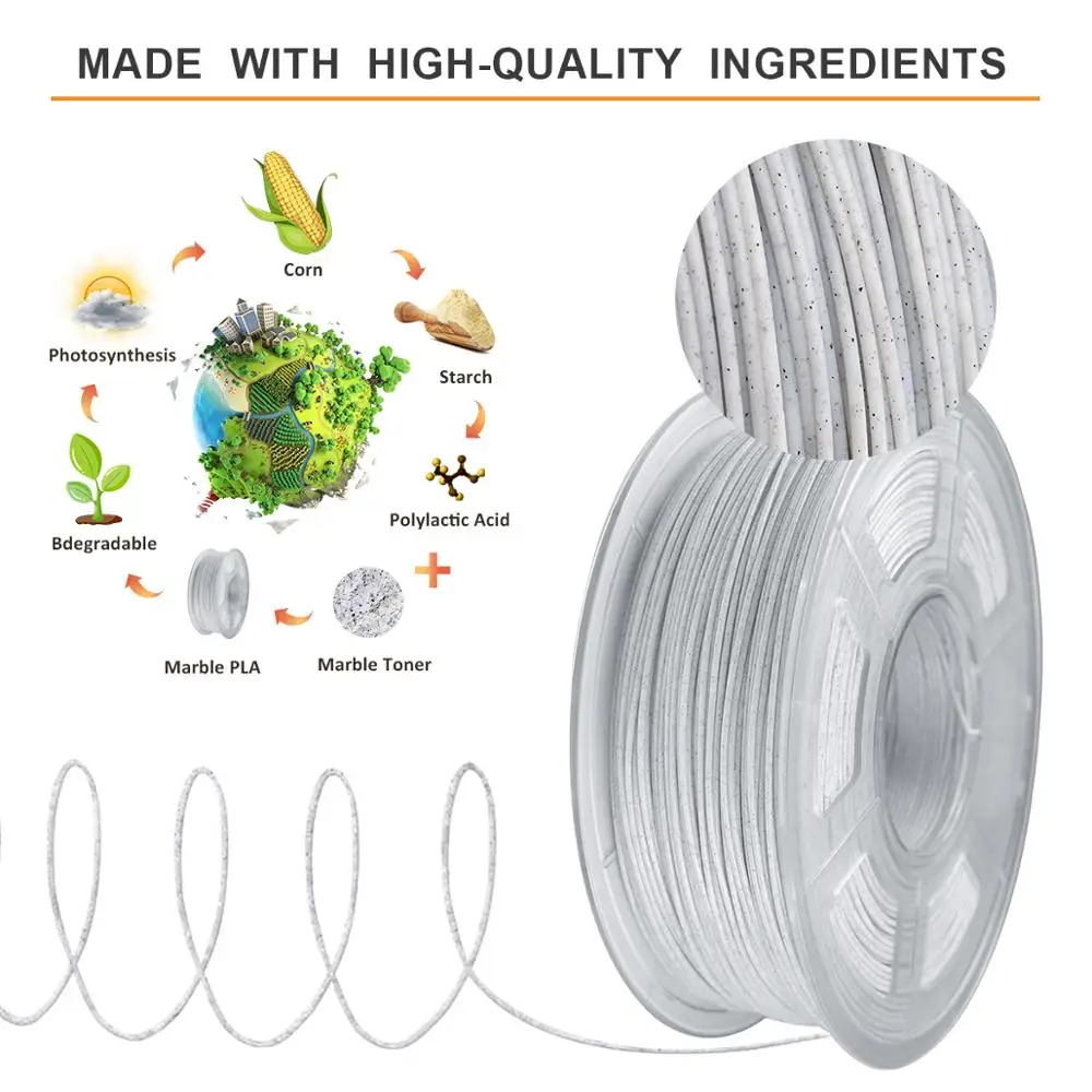 

Fast Delivery PLA Marble 3D Printer Filament PLA 1kg 1.75mm Tolerance +/-0.02mm Rock Texture Non-toxic Artwork Printing Material