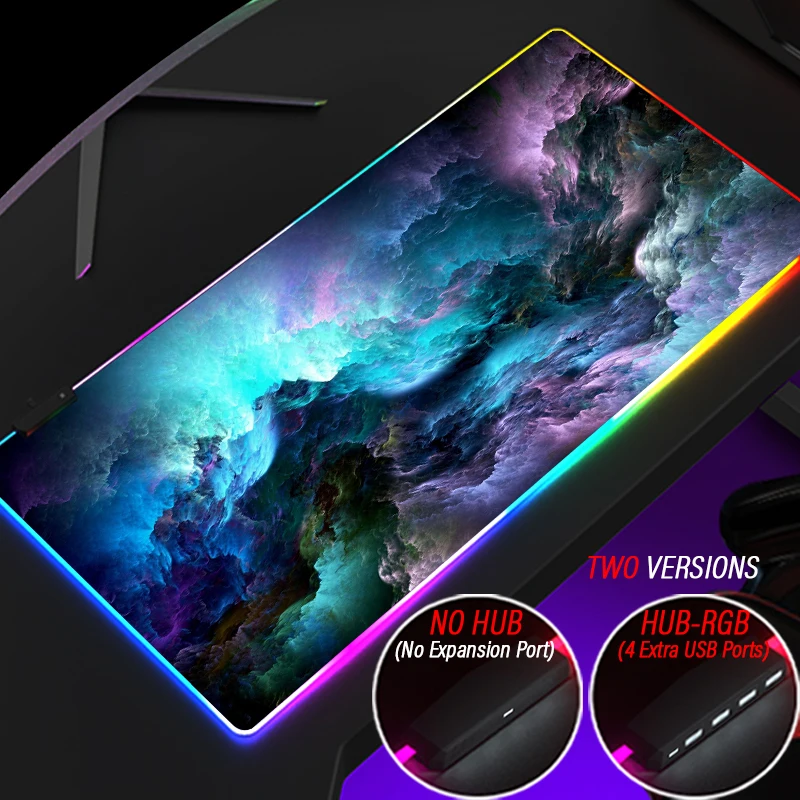 

RGB Colorful Clouds HD Illuminate Mousepad HUB 4 Port USB Computer Galaxy Led Abstract Art Carpet XXL Nebula Stream Mouse Pad