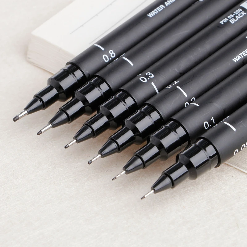 Перо для рисования Fineliner 6 шт./лот черные чернила 005 01 02 03 05 08 микрон ручка офисный и