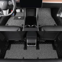 new car floor foot mats double layer wire leather pads for tesla model 3 custom waterproof styling decoration accessorie black
