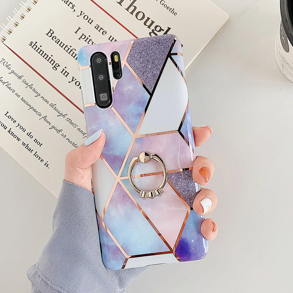 l Чехлы LOVECOM для телефонов huawei P30 P20 Pro mate 30 20 Lite геометрический мрамор с кольцом на палец гальванический мягкий IMD задний Чехол - Цвет: l