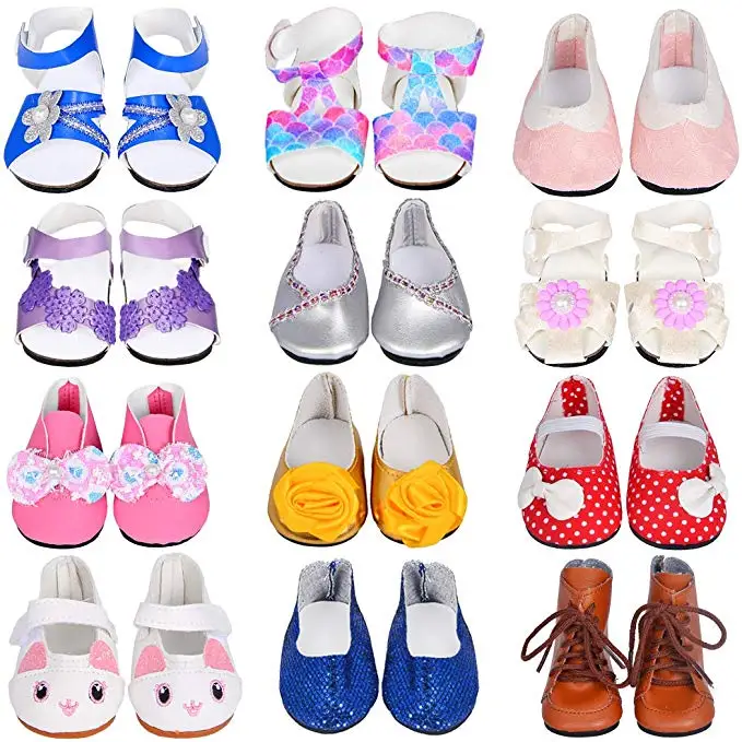 

15 пар кукольной обуви включают ботинки, кожаная обувь подходит для 18-дюймовой американской куклы, 43 см куклы