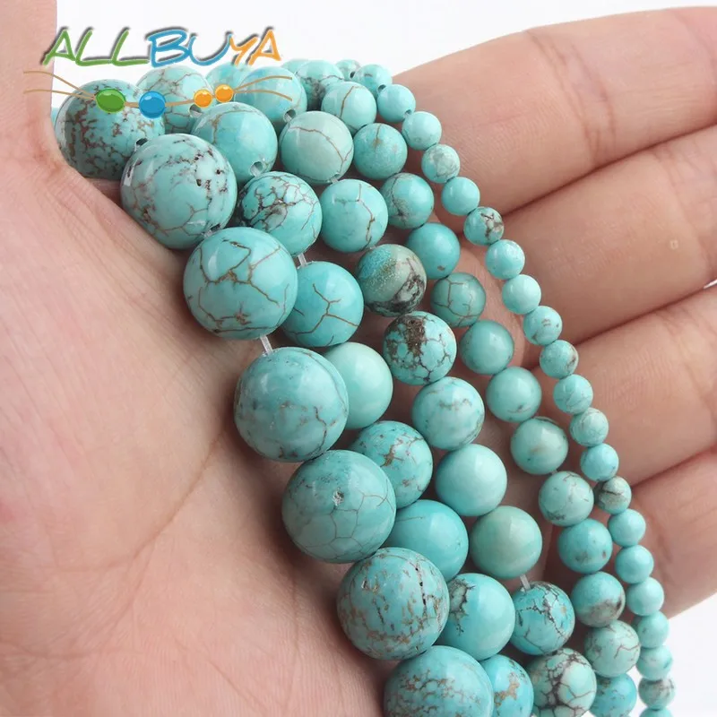 

4-12mm Natural Blue turquoises Beads Round Minerals Stone Beads for Jewelry Making DIY Bracelet Accessories 6mm Beads Wholesale