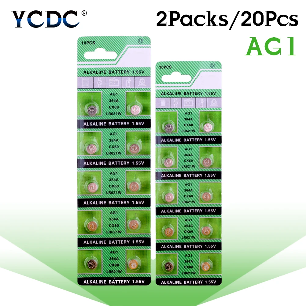 

20 шт., щелочные батарейки AG1 364 LR621 164 531 SR60 SR621SW 1,55 в