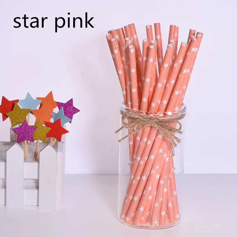 star pink 25 шт торт Топпер бумажные соломинки с фламинго для дня рождения украшения дети взрослые выпускные поставки одноразовые Коктейльные трубочки - Цвет: star pink
