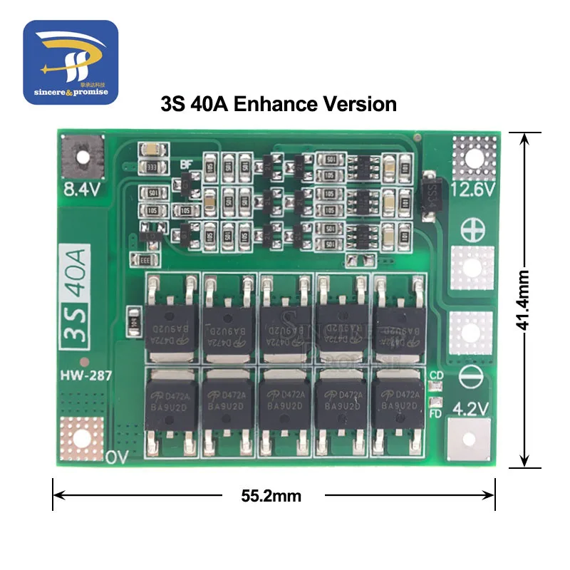 40A Enhance 3S 40A 60A литий-ионная литиевая батарея 18650 зарядное устройство PCB плата защиты BMS с балансом для электродвигателя 11,1 В 12,6 в Lipo ячейка - Цвет: 40A Enhance