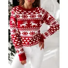 Женский вязаный свитер, Повседневный пуловер с длинным рукавом и круглым вырезом, с принтом рождественских оленей и снежинок на новый год, уважаемый ЕВА