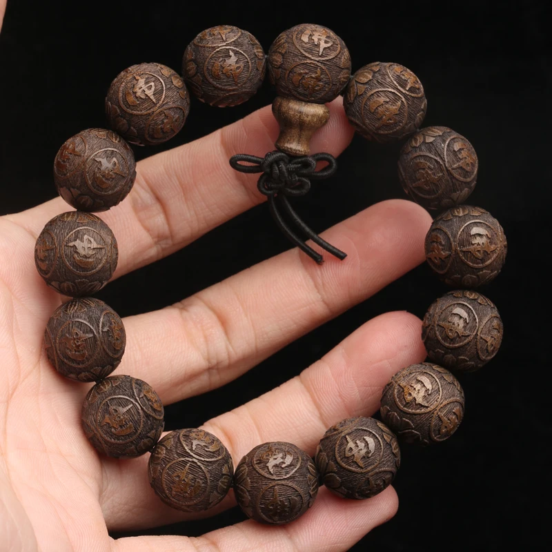 Браслет из натурального черного дерева с бусинами буддийский Розарий для