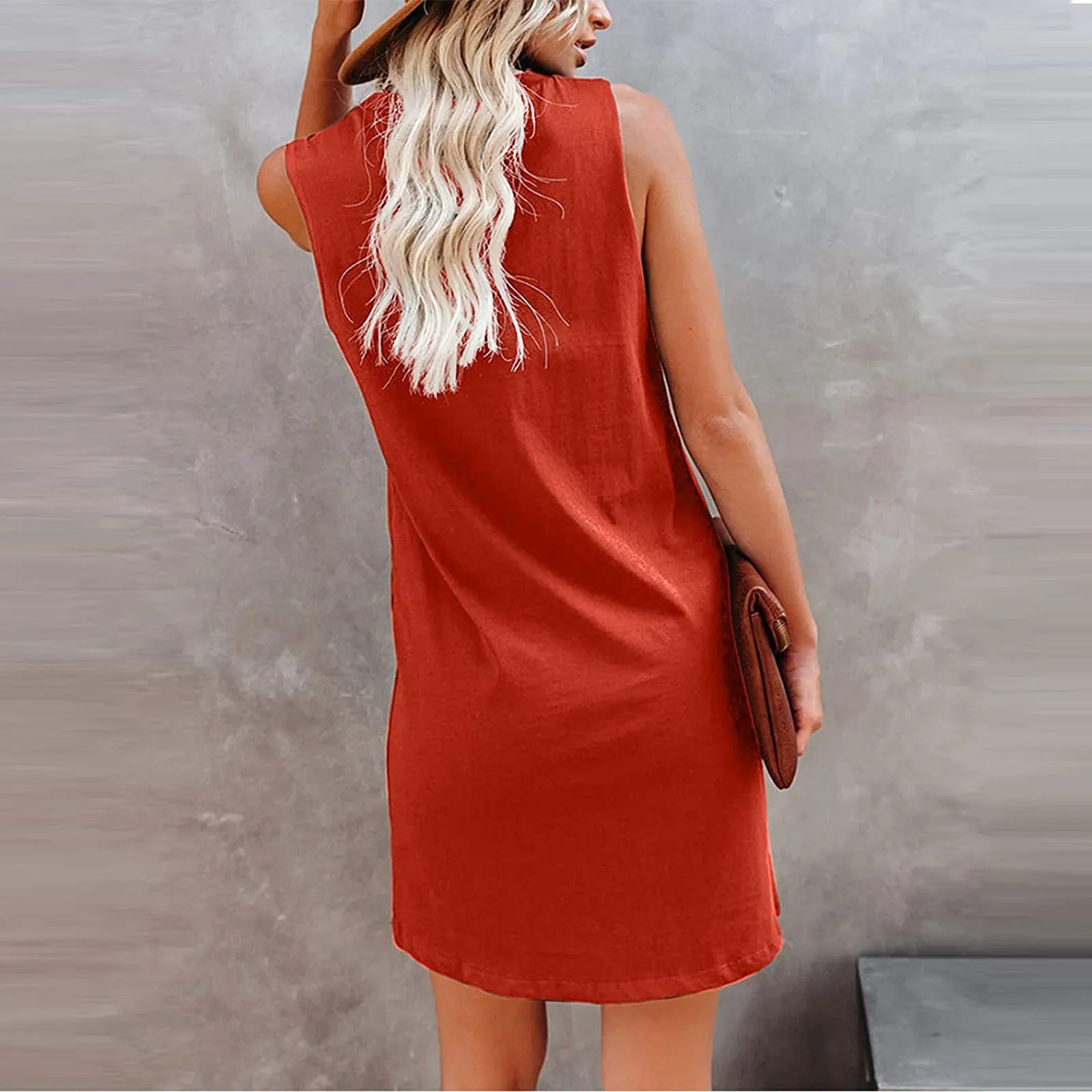 

Women Casual Summer Tank V-neck Solid Sleeveless With Pocket Dress Leisure Wear With Its Comfort