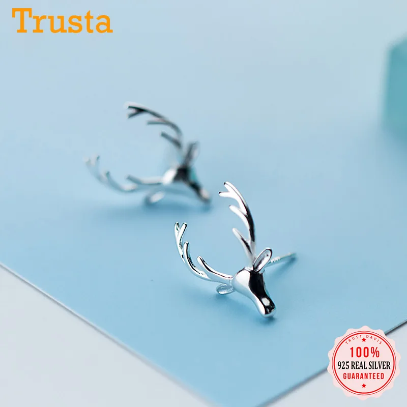 

TrustDavis Real 925 Sterling Silver Fashion Cute Milu Deer Stud Earrings For Women Wedding Birthday Christmas Present DA1907