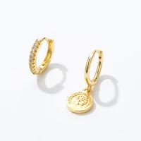 sipengjel fashion inlaid zircon fine coin small hoop earrings simple korean style dainty earrings for women jewelry 2021
