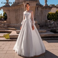 modern illusion long sleeve wedding dress a line scoop neck bride gown spots vestidos de novia