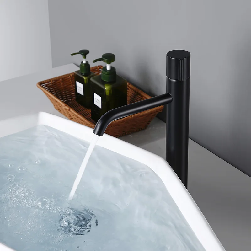 

Bagnolux Matte Black Bathroom Basin Faucet High Body Round Hole Cold And Hot Water Domestic Hotel Basin Faucet