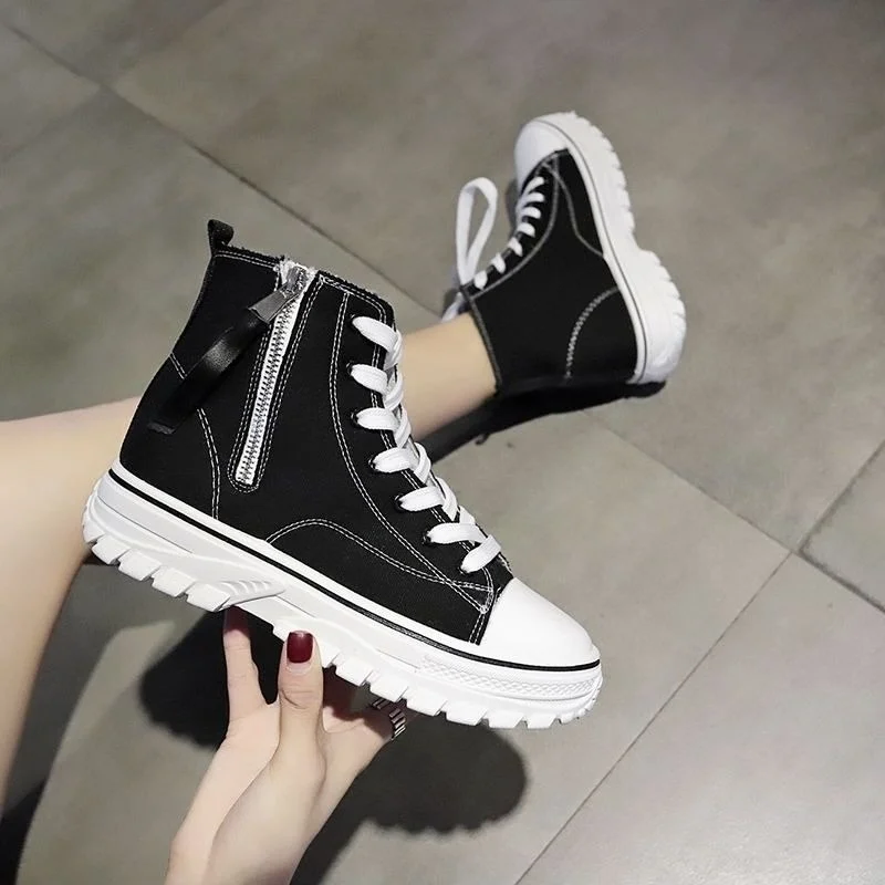 

Spring and Autumn New Shoes,High Top Shoes, Wild Canvas Shoes, Side Zipper, Breathable Korean Street Shoes Sneakers Women N6-117