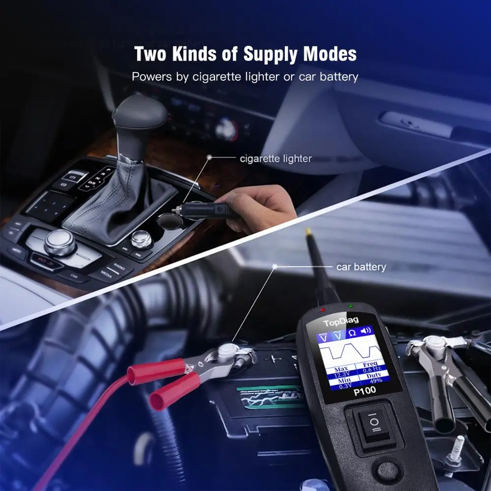 TopDiag P100 тестер цепи автомобиля датчик мощности Электрический переменный и