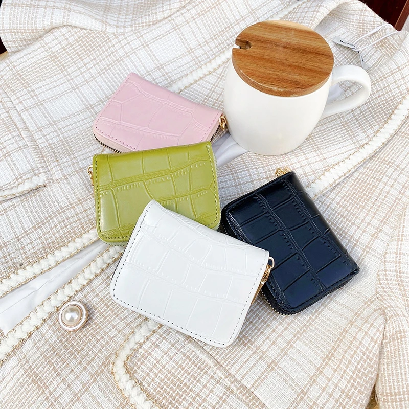 

Women Short Wallet Card Folder Brand Girl Designed Pu Leather Coin Purse Female 2021 New Cute Solid Color Clutch