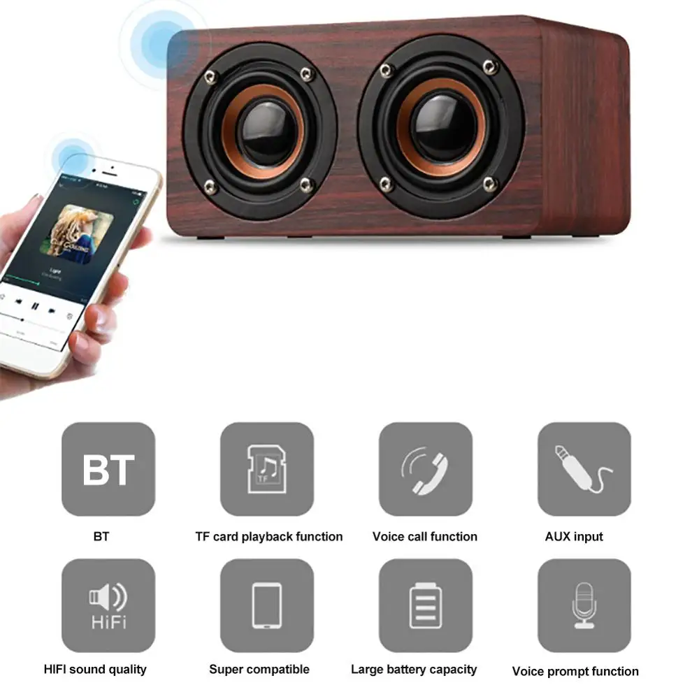 W5 Wooden Wireless Bluetooth Speaker Portable HiFi Shock Bass Altavoz TF caixa de som Soundbar for iPhone Sumsung Xiaomi