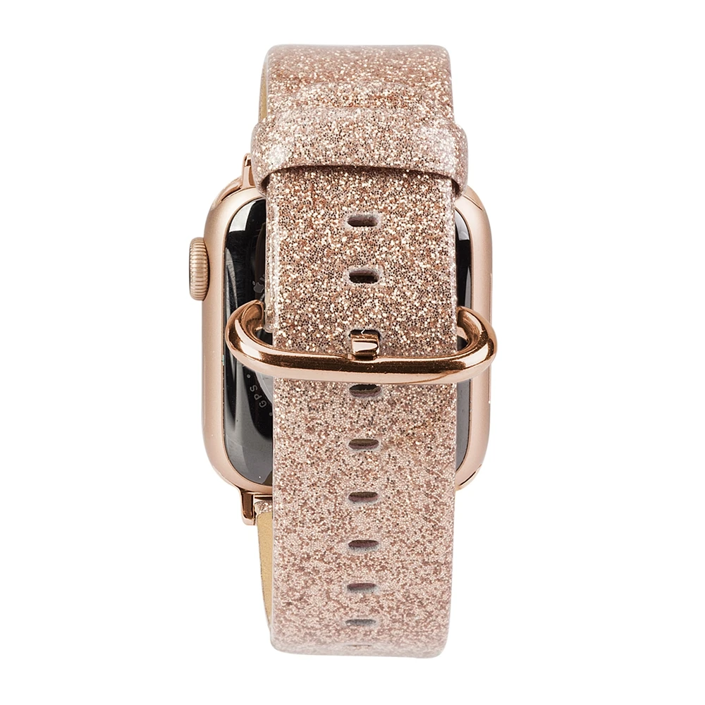 Leather Band for Apple Watch 38mm 40mm 41mm Women Bling Diamond Genuine Shiny Glitter Strap for iWatch Series 8 7 SE 6 5 4 3 2 1