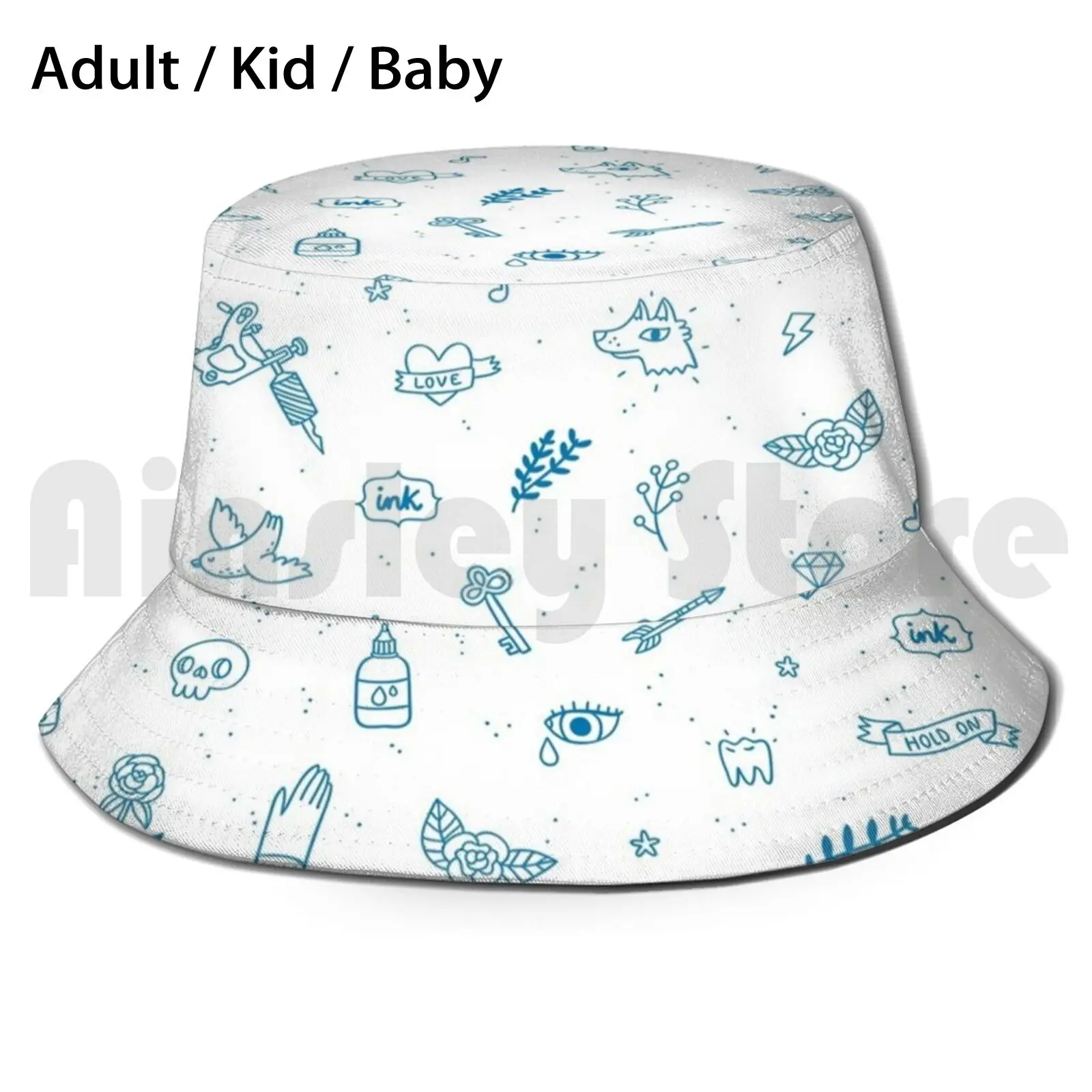 

Tattoo Doodles Sun Hat Foldable UV Protection Tattoo Doodles Cartoon Flash Poke Hand Drawn Pattern Seamless Boy