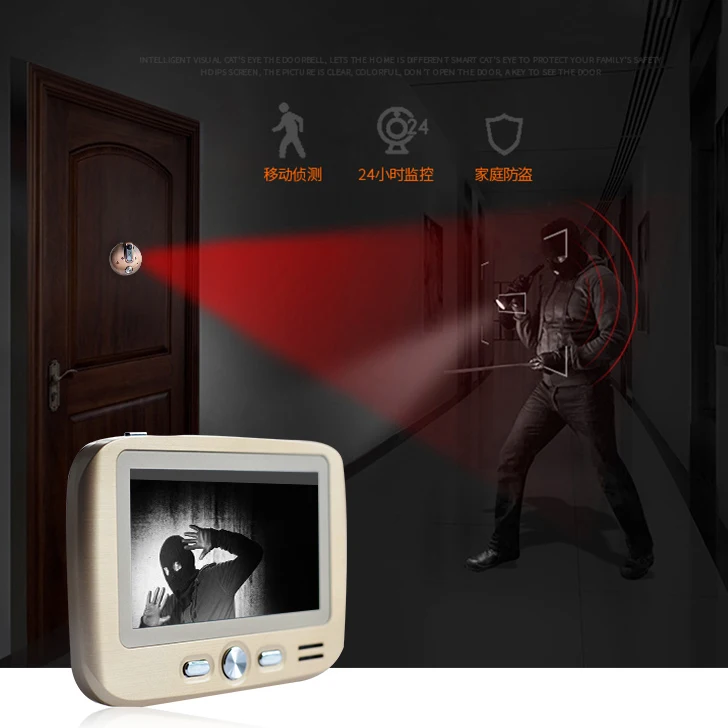 4.3 Inch Lcd Color Screen Video-Eye Door Viewer Ir Night-Vision Visual Door Peephole Camera Photo / Video Digital Doorbell Cam images - 6