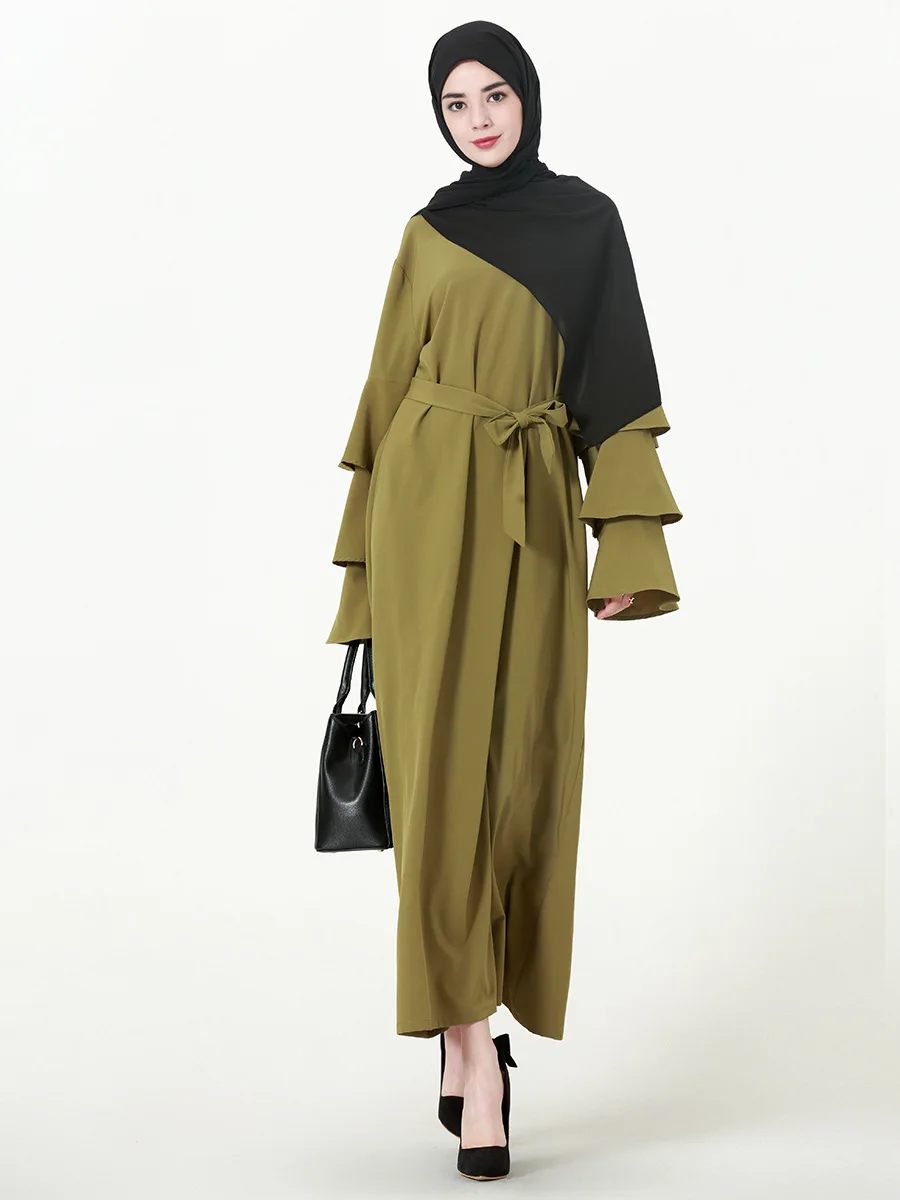 

Donsignet Muslim Woman's Dress Muslim Fashion O-neck Loose Lace-up Long-sleeve Middle East Saudi Arabia Dubai Abaya Long Dress