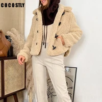 2022 women winter jacket thicken warm lambswool coat women casual soft lamb faux fur overcoat loose short outerwear trf