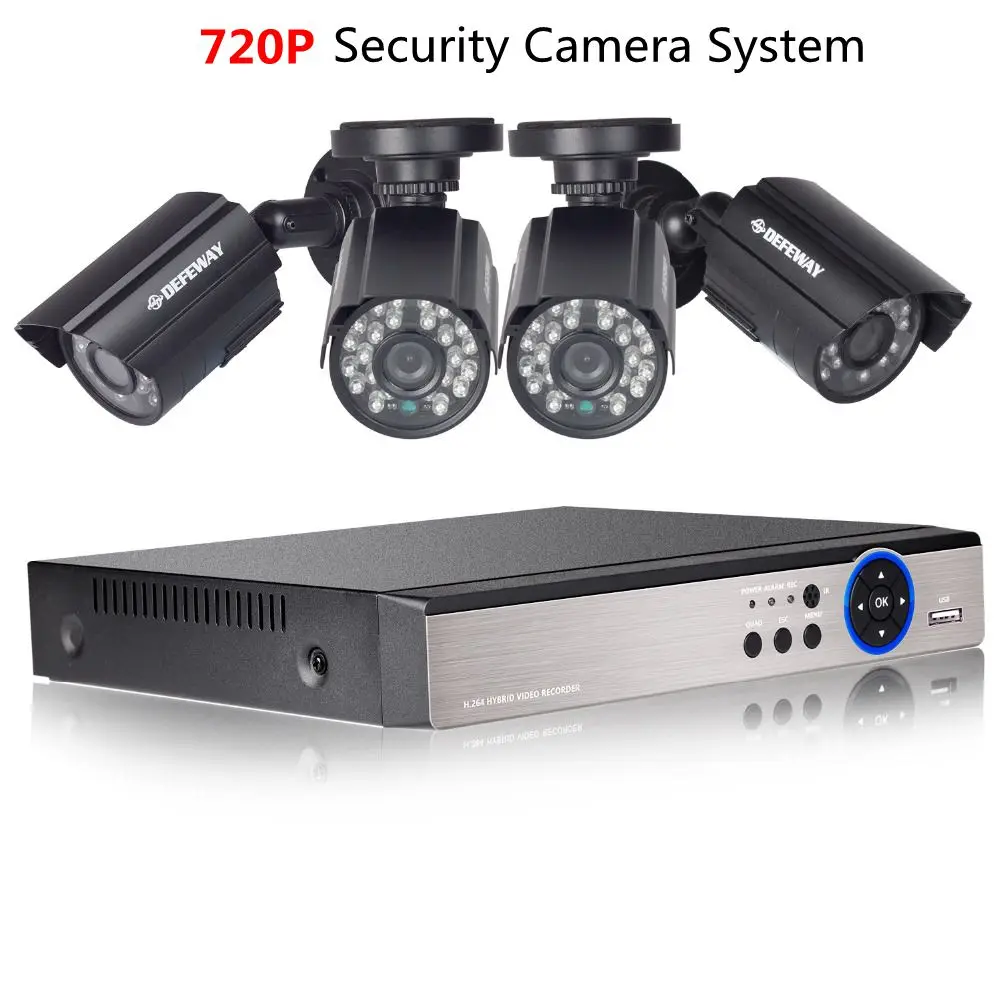 720P 4CH 4CAM Комплект кабельного видеонаблюдения HD DEFEWAY формата качества 1080P, включающий в себя 4-канальный видеорегистратор, 4 камеры формата 720P 1200ТВЛ - Цвет: 720P 4CH 4CAM