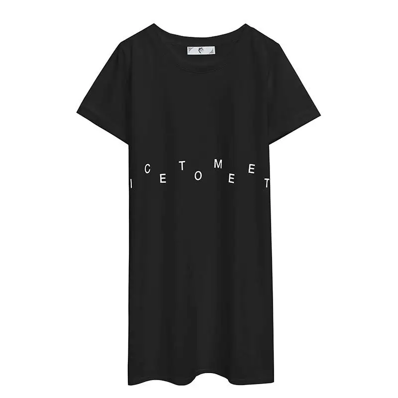 

2020 Summer T-shirt Dress Large Size Women Dress Letter Printed Casual Korean Style Dress Holiday Loose Plus Size Dresses white