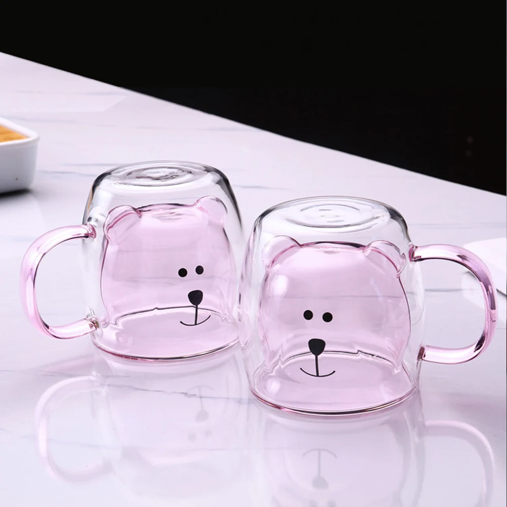

Glass Mug 3D Cute Bear Innovative Double-layer Glass Animal Double-layer Milk Juice Teacup