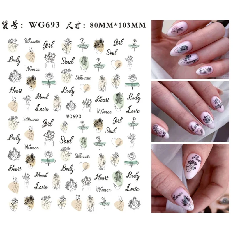 

Nail Decals Water Sliders Paper Abstract People Leaves Doodle Nail Art Stickers Nail Art Decor Gel Polish Sticker Manicure Foils