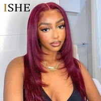 99j burgundy bob wig lace front human hair highlight 613 straight blonde lace frontal wigs for black women colored lace wig ishe