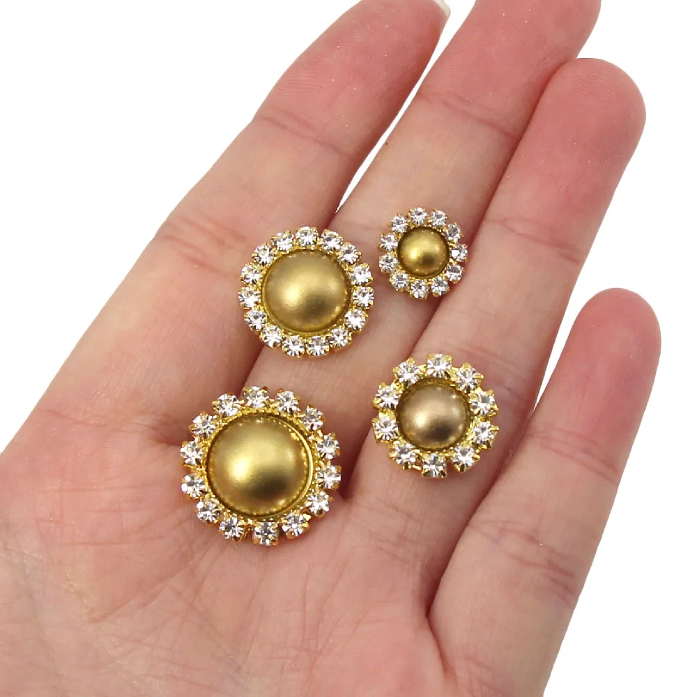 10 шт. Золотая Серебряная жемчужина Стразы с круглыми цветочными пуговицами для