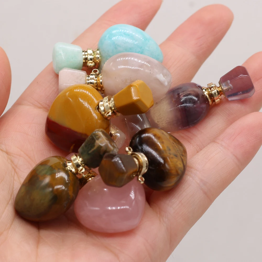 

Natural Stone Semi-precious Stones Rose Quartz Perfume Bottle Pendant Make DIY Exquisite Necklace Bracelet Gift Size 23x36x11mm