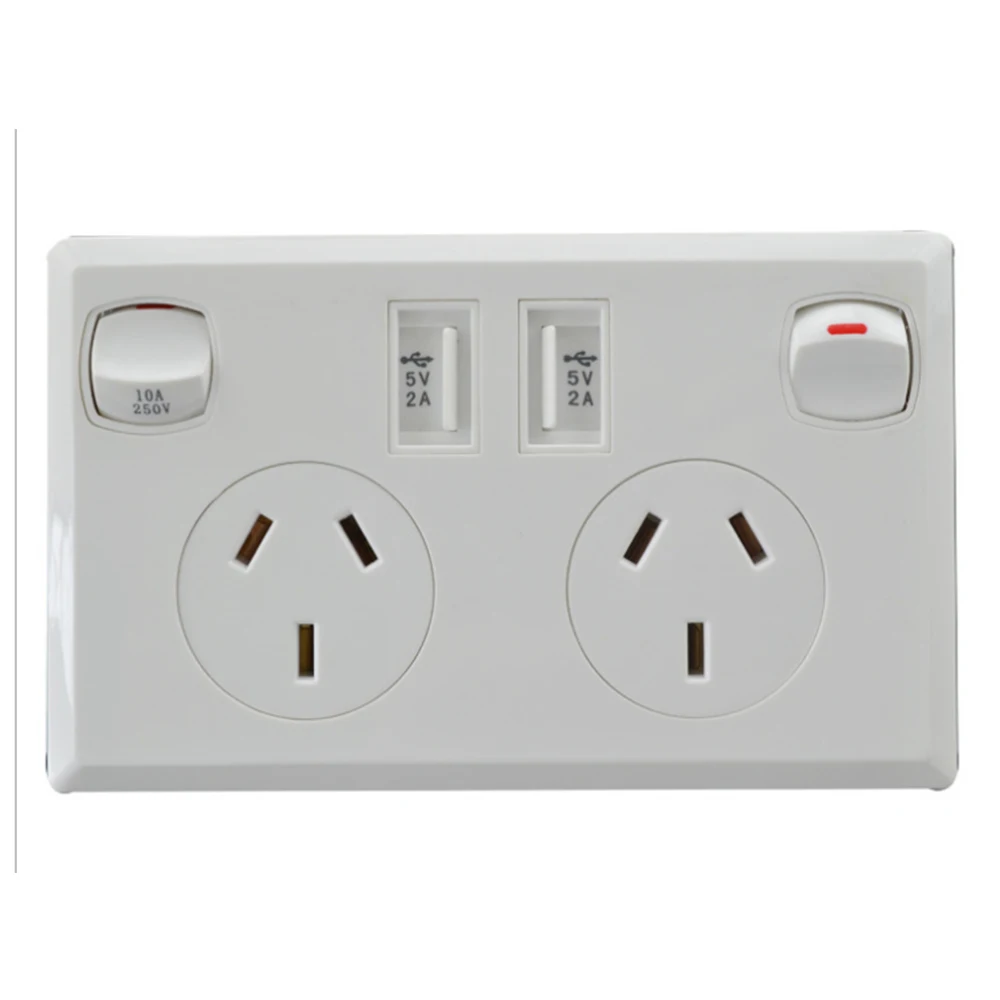 Настенная розетка с двойным выключателем питания 10 А штекер AU двумя USB-портами |