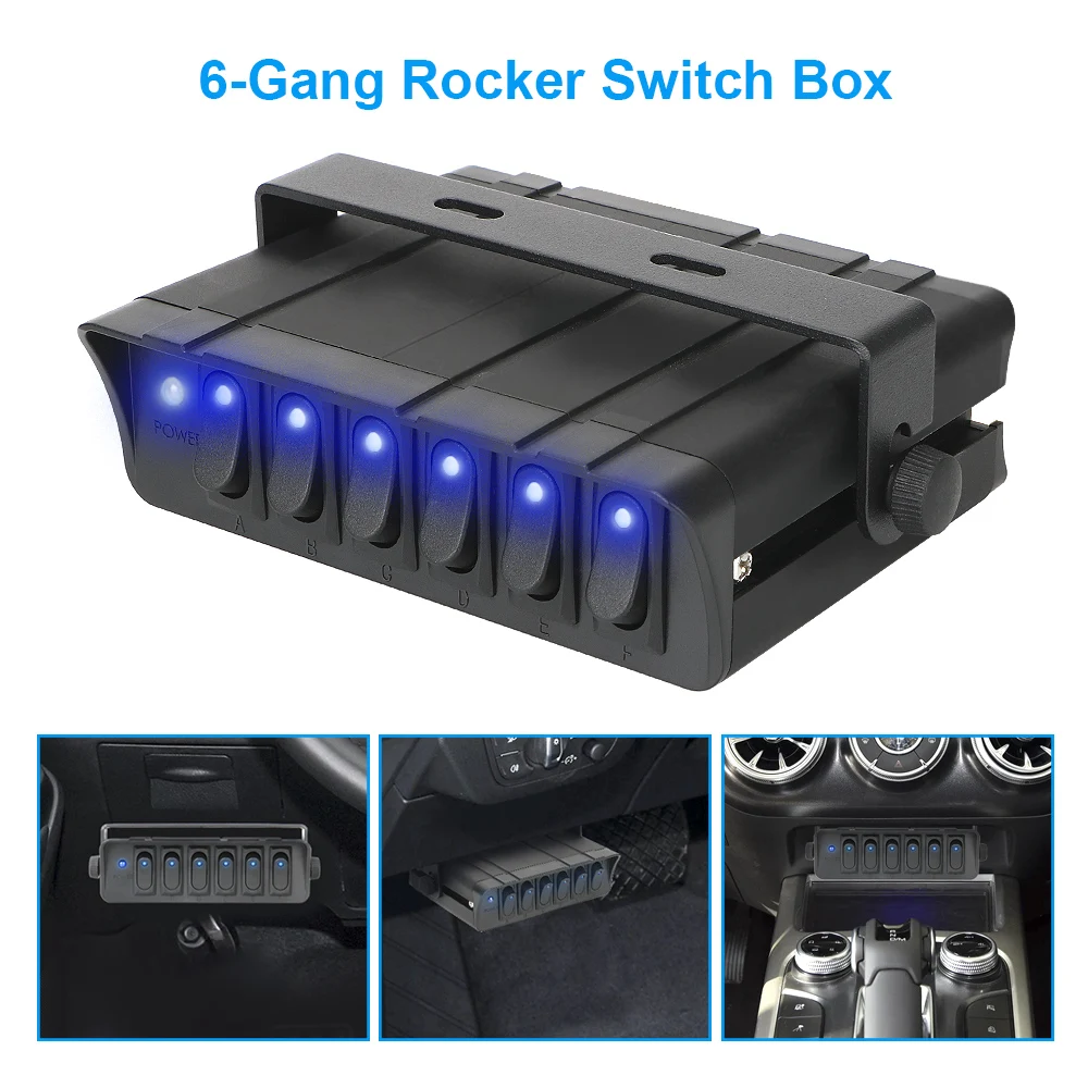 

12V Switch Box Rocker 6 Gang Toggle Controller Panel For Truck JEEP Offroad RV Aluminum with LED Light Indicator