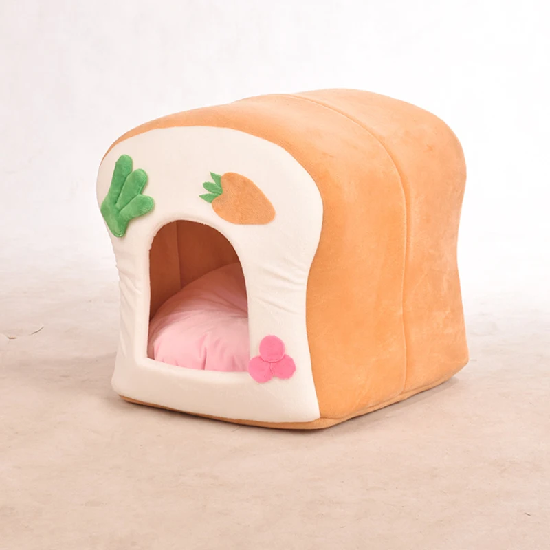

Creative Toast Semi-closed Calming Dog House for Small Dogs Safe Cat Bed Cave Comfy Fleece Pet Tent Mat Basket Chihuahua Yorkie