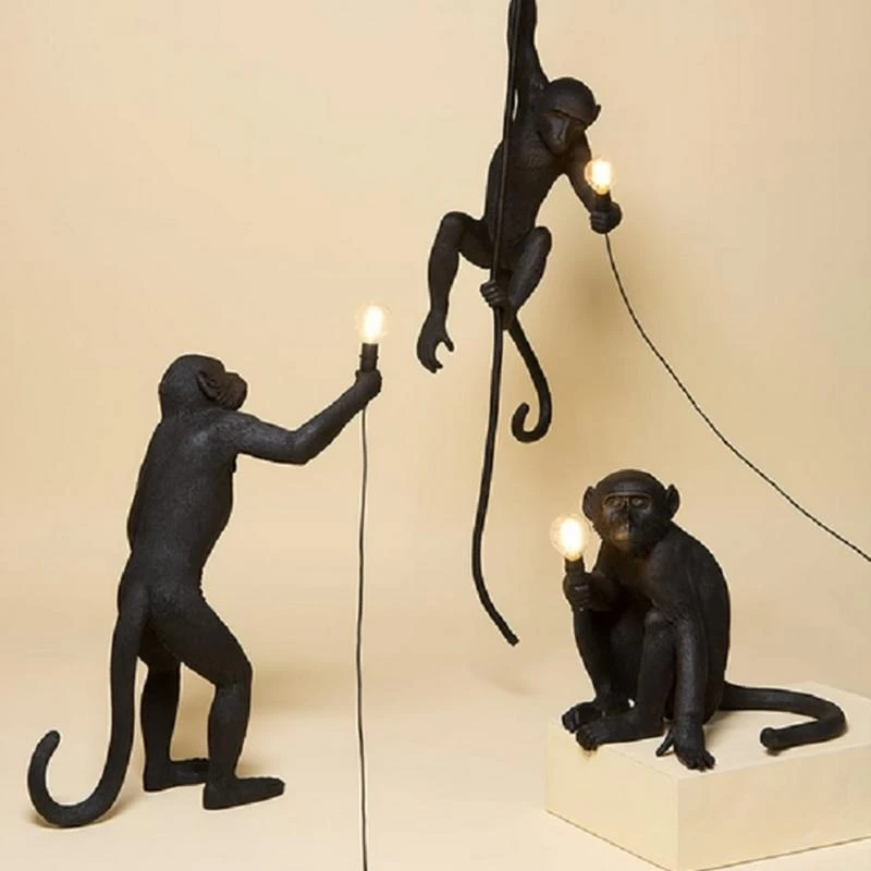 Nordic hemp rope chandelier monkey lamp individual creativity cafe bar animal resin decorative | Лампы и освещение