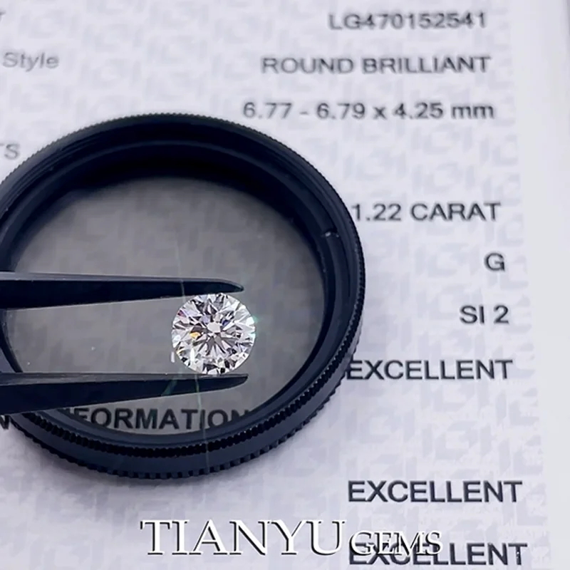 

Tianyu Gems CVD Round Brilliant 1.22ct G Si2 3EX Cut Lab Grown Diamonds IGI 6.77*6.79*4.25mm Synthetic Diamond for Rings Jewelry