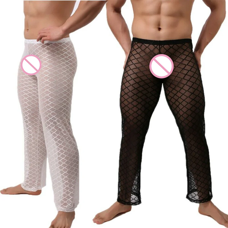 

Повседневные мужские свободные брюки, сексуальные пляжные сетчатые прозрачные длинные брюки, прозрачные ультратонкие модные мягкие мужск...