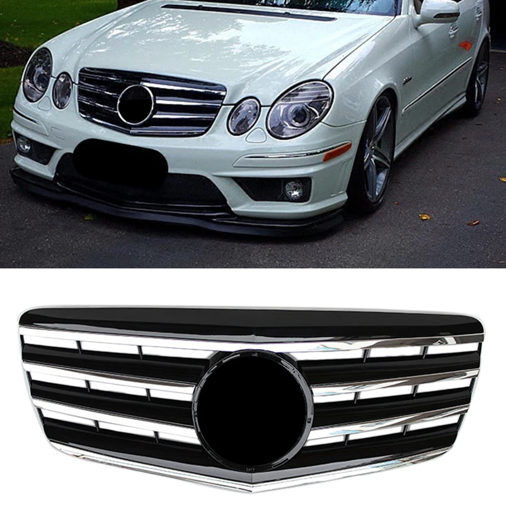 Car Upper Grill Front Grille For Mercedes Benz E Class W211 E320 E350 E500 2007 2008 2009 Chrome Black ABS with Emblem Star | Автомобили и