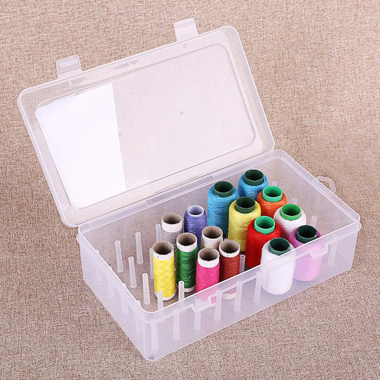 

Empty Sew Threads Box 9.3x5.4'' Durable Professional Sewing Yarn Spools Containers Storage Case with Support Poles