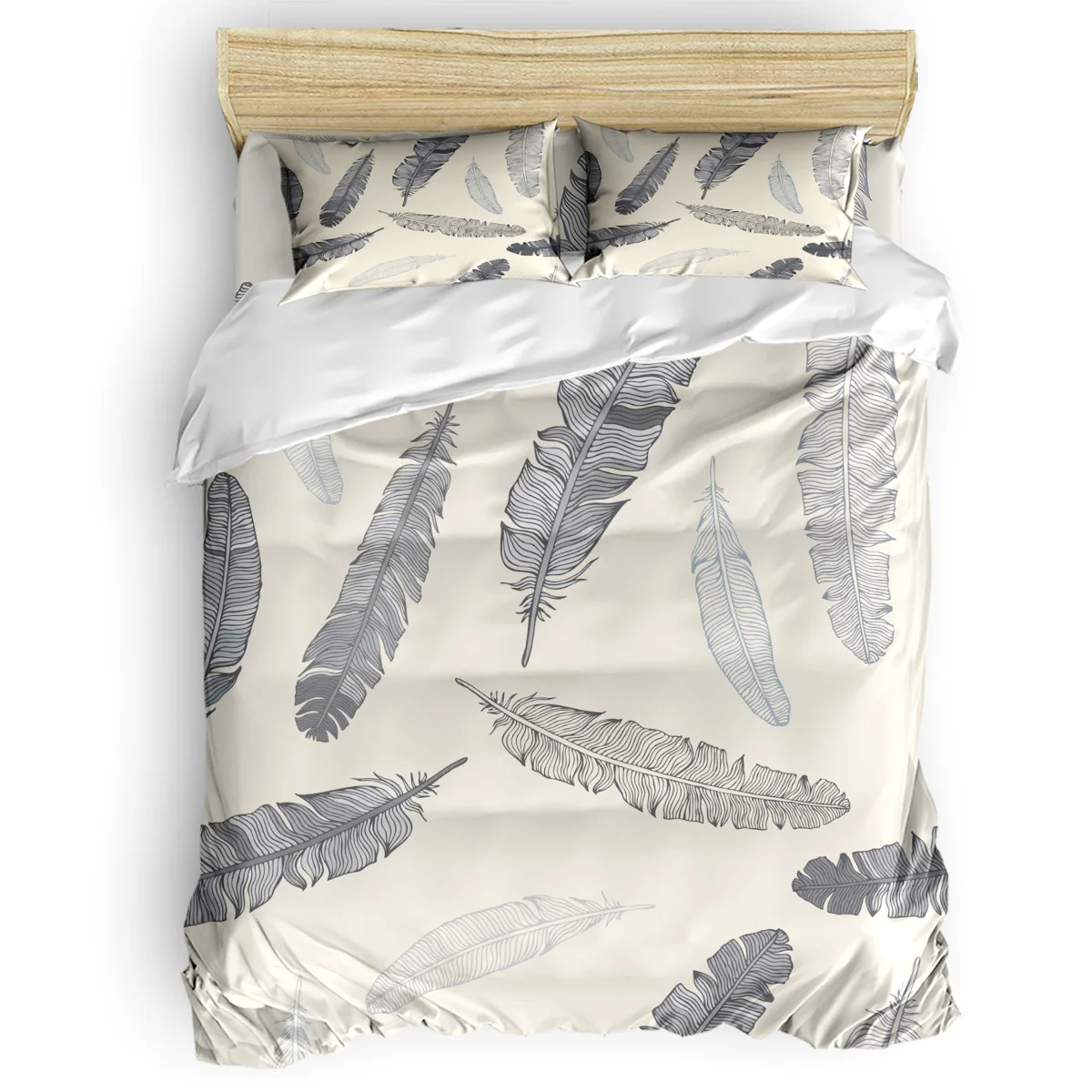 

Grey Feather Duvet Cover Set 2/3/4pcs Bedding Set Bed Sheet Pillowcases Cover Set